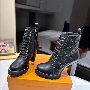 LV Monogram Black Lace-Up Boots